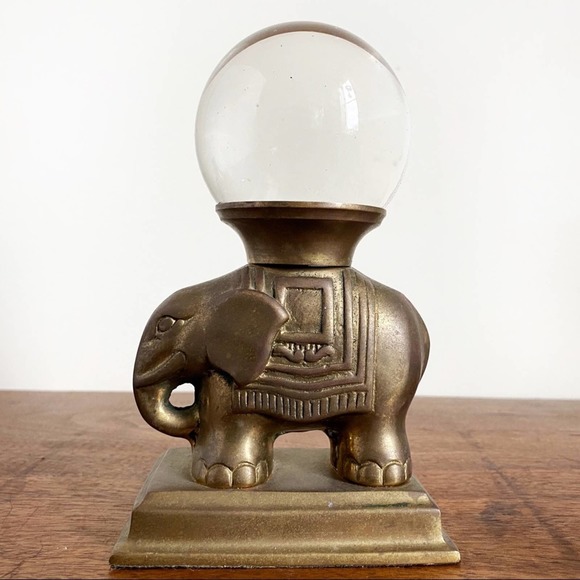 Vintage Other - Vintage Brass Elephant Stand w/ Glass Sphere Crystal Ball Decor
